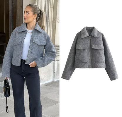 Emma™ | Stijlvolle Cropped Jas met Klassieke Kraag